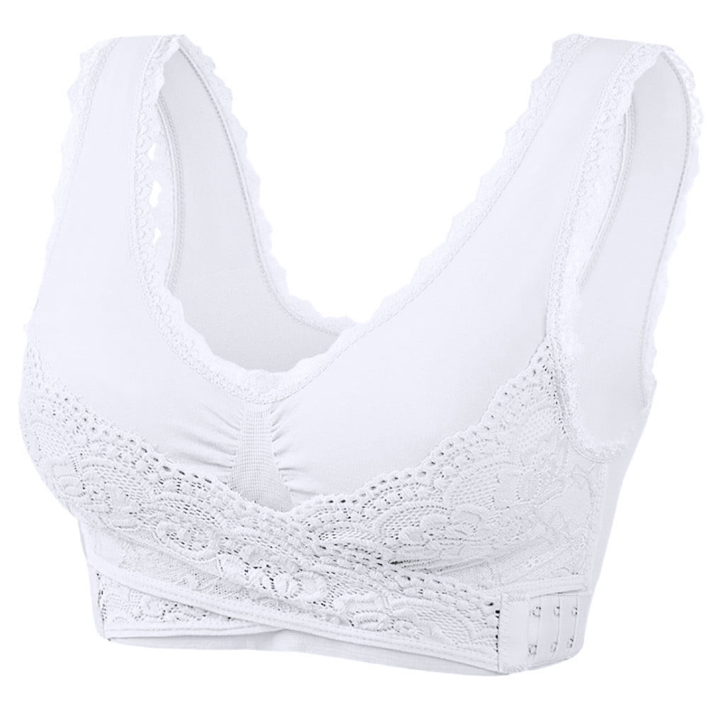 Plus Size Front Closure Bra for Women, Deep V Soft Push Up Bras Lace Trim  Comfort Wirefree Bra Everyday Bra for Yoga