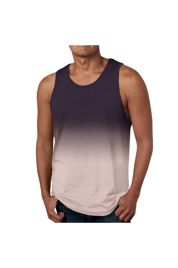 Ersazi T Shirts For Man New Men's Gradient 3D Print Tank Top Casual Sports Sleeveless Round Neck T-Shirt Tank Top/Shirt Blouses Khaki 5Xl