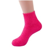 Ersazi Thick Socks Women Women'S Mid-Calf Socks Coral Velvet Socks Floor Socks Solid Color Warm Socks On Clearance Hot Pink One Size
