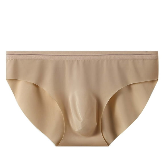 Ersazi Thong Underwear Men's Solid Color Ice Silk Seamless Briefs In Clearance Beige L