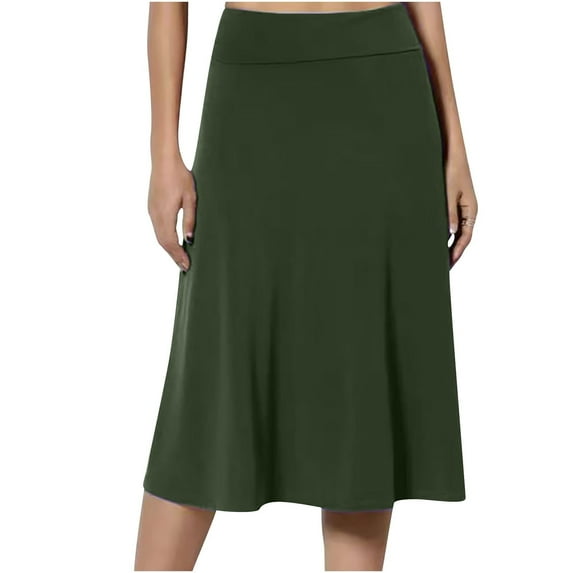 Ersazi Travel Skirts Able Spring/Summer Pullover High Waist Half Dress Skirts for Women Trendy Green L