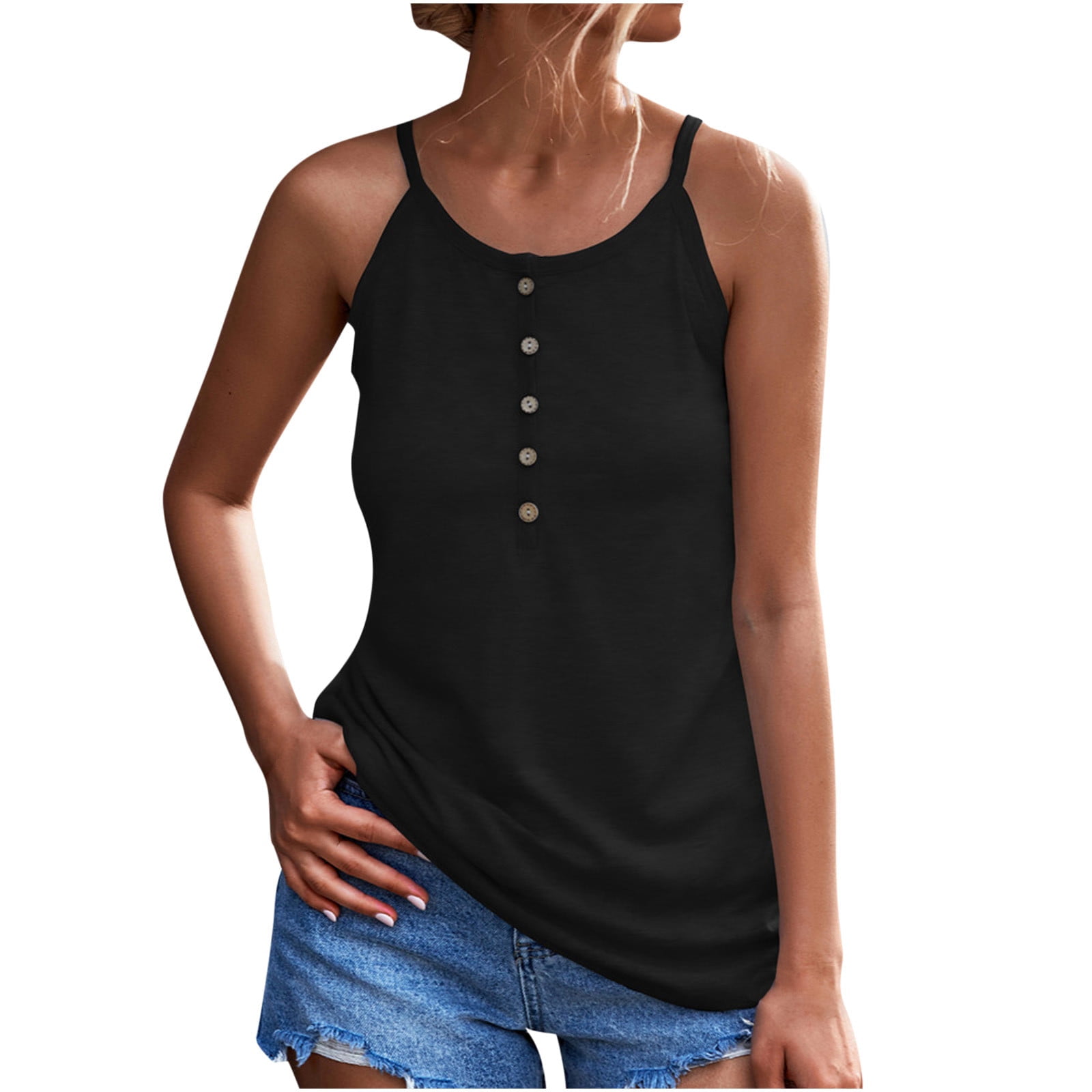 Ersazi Trendy Tops for Women 2024 Summer Casual Round Neck Buttons ...