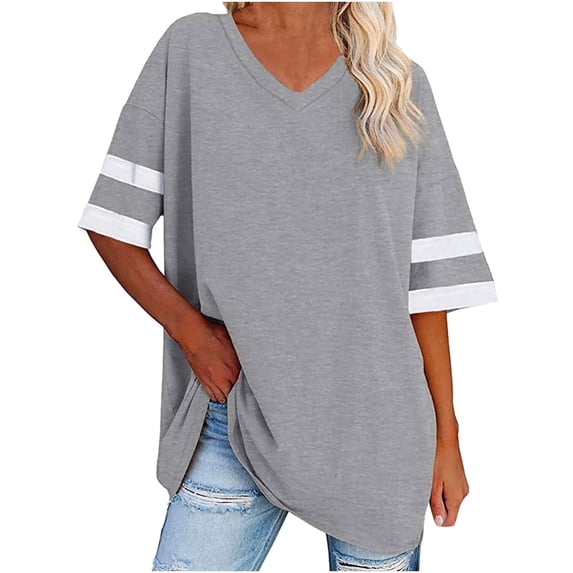 Ersazi Tshirts Shirts For Women Women'S Fashionable V-Neck Pullover With Short Sleeved Casual Loose Fitting Shirt Gray Cropped Waistcoat S