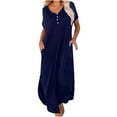 thumbnail image 1 of Ersazi Vacation Dresses for Women Women's Summer Casual Short Sleeve V Neck Dress Casual Maxi Beach Dress With Pockets Black formal Dress Navy M, 1 of 6