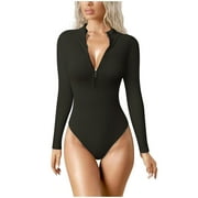 Ersazi Womans Shorts Long Sleeve Solid Comfortable Breathable Round Neck Jumpsuit On Clearance Black S