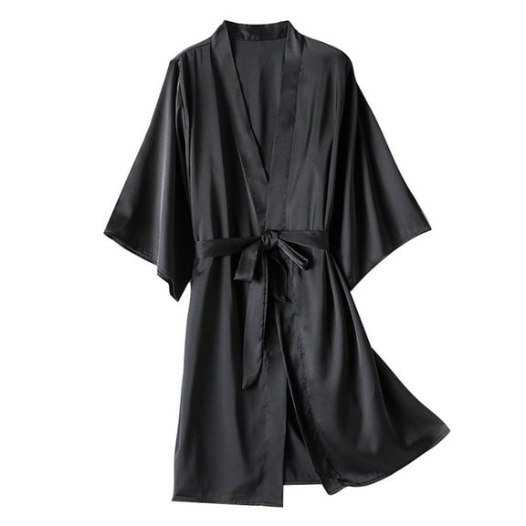 Ersazi Women'S Short Sleeve Pajamas Casual Short Pajamas Household Clothing Plus Size Silk Pajamas Black L