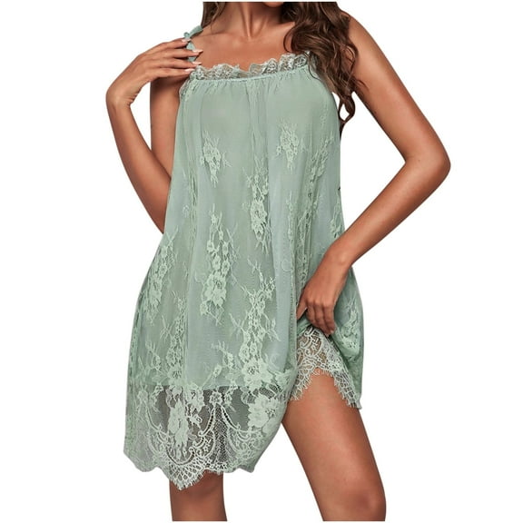 Ersazi Women'S Solid Color Suspender Dress Pajamas Home Clothing Lace Sexy Nightgown Matching Family Pajamas Green M