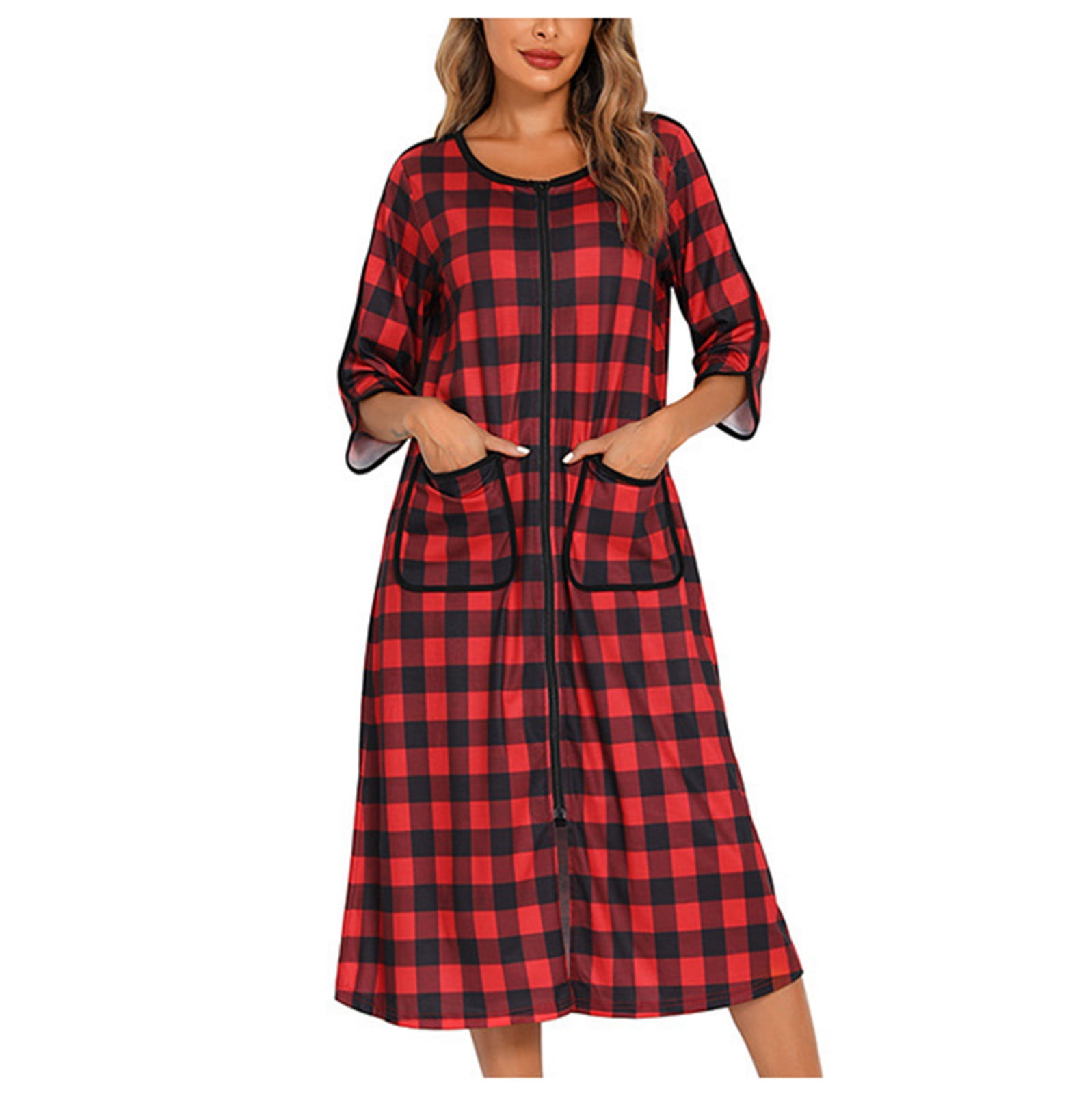 Ersazi Women'S Winter Warm Nightgown And Winter Nightdress Zip With