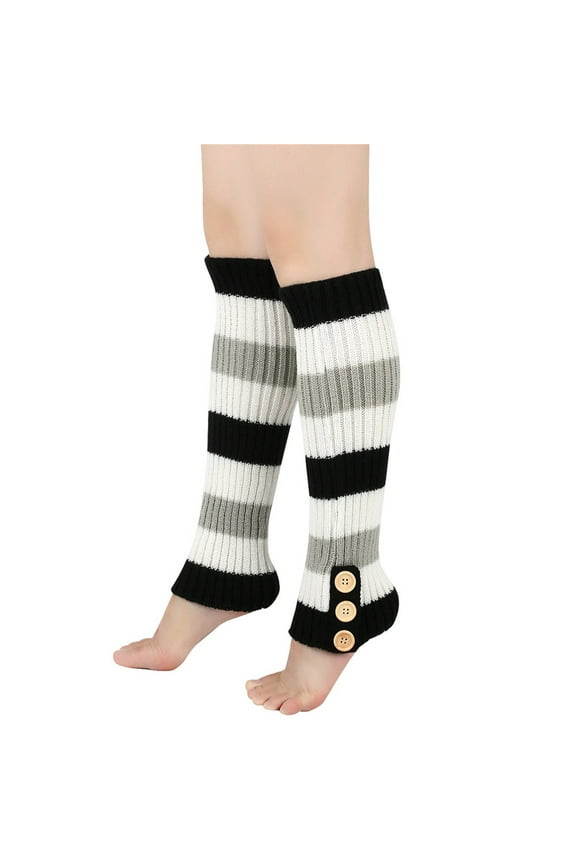 Ersazi Women'S Wool Socks Women'S Warm Wool Socks Knitted Button Jacket Long Boot Covers Stacked Socks Foot Warmers Leg Covers Black Free Size