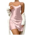 thumbnail image 1 of Ersazi Women Sexy Open Back Ice Silk Suspender Skirt Solid Color New Summer Pajama Short Skirt Home Clothing Simulated Silk Pajama Skirt Christmas Pajamas Women Pink Xl, 1 of 4