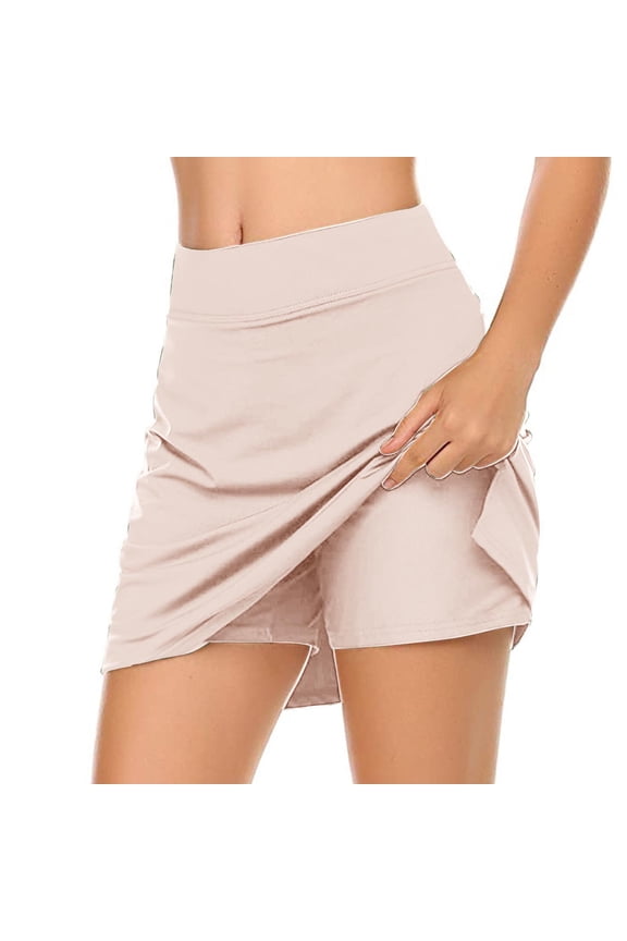 Ersazi Women's Skirts Women's Fashion Solid Color Fake Two Piece Yoga Pants 3/4 Shorts Khaki Xl
