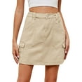 thumbnail image 1 of Ersazi Women's Wear To Work Dresses Women's Elastic Waist Workwear Pocket Denim Short Skirt Half Skirt Khaki S, 1 of 7