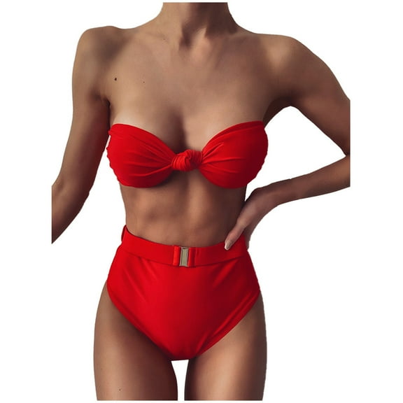Ersazi Womens Bathing Suits Women's Bikini Set Swimsuit Two Piece Filled Bra Swimwear Beachwear Swimsuits for Women 2024 Red S