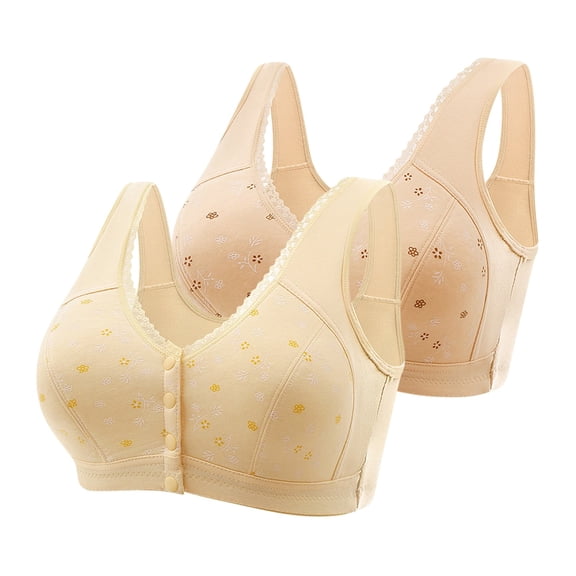 Ersazi Womens Bras 2Pc Women Sexy Front Buckle for Middle-Aged And Elderly Underwear Soft Cotton Oversized Tank Top Without Steel Ring Printed Bra Khaki 4Xl