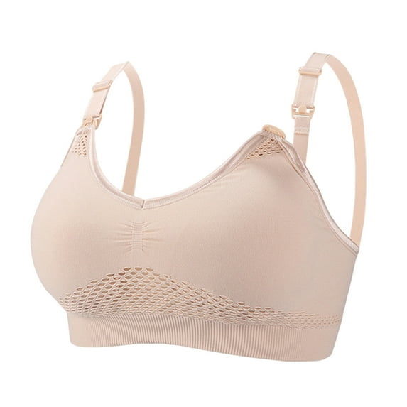 Ersazi Womens Bras Women Hands-Free Breast Pump Nursing Bras Pregnant Breastfeeding Vest Beige M
