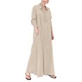 thumbnail image 1 of Ersazi Womens Dresses Summer Women's Cotton Linen Turndown Collar Long Sleeve Pocket Loose Long Shirt Dress Khaki S, 1 of 8
