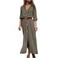thumbnail image 1 of Ersazi Womens Dresses Summer Fashion Women Summer Casual Solid Dress V-Neck Long Sleeve Loose Dress Green S, 1 of 6