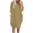 thumbnail image 1 of Ersazi Womens Dresses Womens Pocket Loose Dress Ladies Neck Casual Long Tops Dress Plus Size Khaki L, 1 of 4