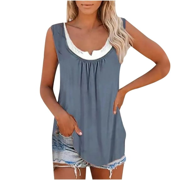 Ersazi Womens Fashion Tank Tops Fashion Women's Blouse New Casual Loose Color Splicing Classic Vest Tops Dark Blue M