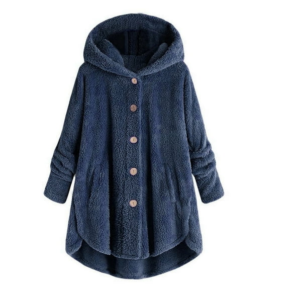 Ersazi Womens Lightweight Jackets Women'S Plus Size Solid Color Plush Hooded Warm Coat Navy 3Xl