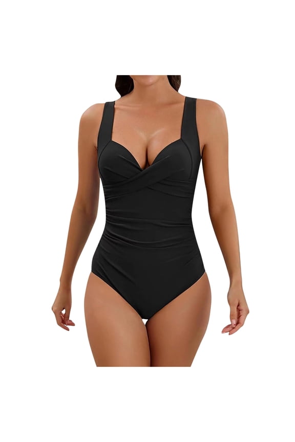 Ersazi Womens One Piece Swimsuits Women's Swimsuit Women's Solid Color Belly Cover Hard Back Bikini Women's Bikini Swimsuits Black Xxl
