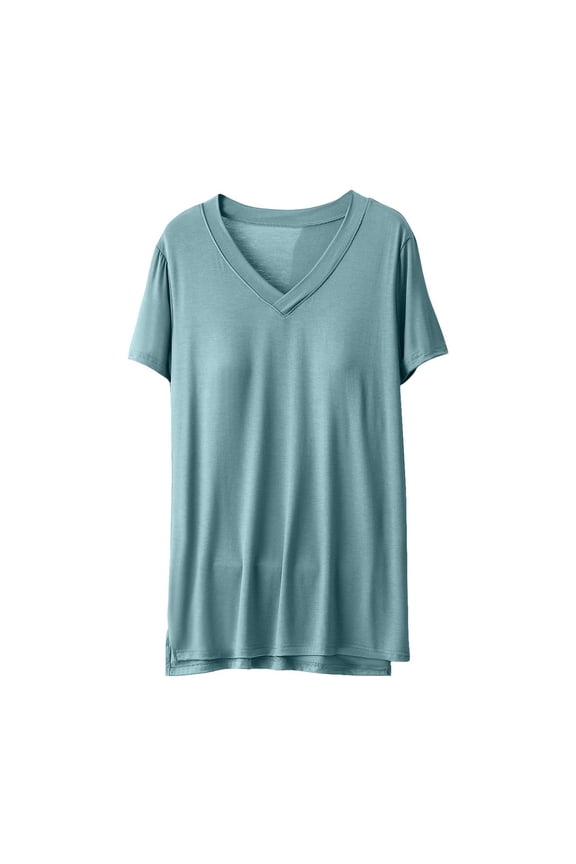 Ersazi Womens Pajamas Shorts Set Women Blouse Plain Casual Fashion V-Neck Regular Short Sleeve Pajama Tops Green M