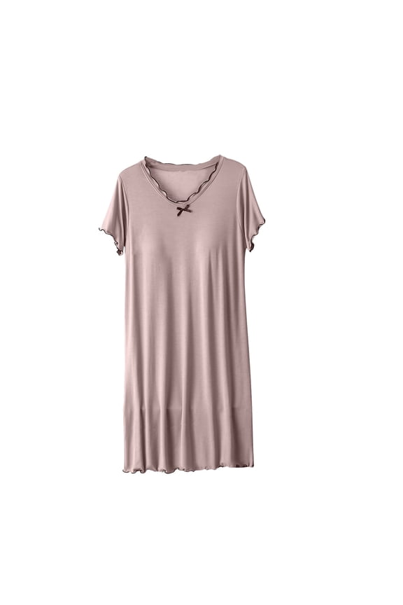 Ersazi Womens Sexy Pajamas Women Blouse Plain Casual Fashion V-Neck Regular Short Sleeve Sleepwear Dress Sleepshirts Coffee Xl