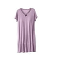 thumbnail image 1 of Ersazi Womens Silk Pajamas Women Blouse Plain Casual Fashion V-Neck Regular Short Sleeve Sleepwear Dress Sleepshirts Purple M, 1 of 5