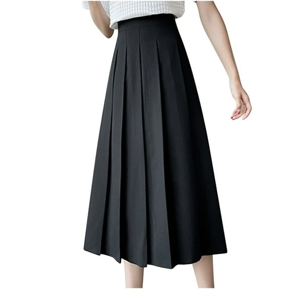 Ersazi Womens Skirts Midi Length Pleated A-Line Skirt Anti-Burnout Solid High Waist Short Skirt Skirts for Teen Girls Short Black Xl