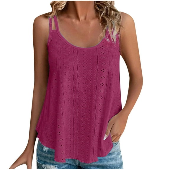 Ersazi Womens Tank Tops Women Round Neck Fashion Sleeveless Comfortable Sling Vest Wine L
