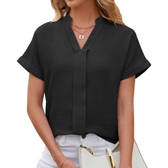 Ersazi Workout Clothes for Women Sets Fashion Casual Women's Solid Short Sleeve V-Neck T-Shrit Top Blouse Black Xl