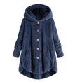 thumbnail image 1 of Ersazi Workout Jackets For Women Women'S Plus Size Solid Color Plush Hooded Warm Coat Navy L, 1 of 6