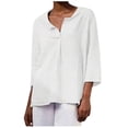 thumbnail image 1 of Ersazi Workout Shirts Women Fashion Women'S Summer Solid Lapel 3/4 Sleeves Sexy Top Blouse White L, 1 of 5