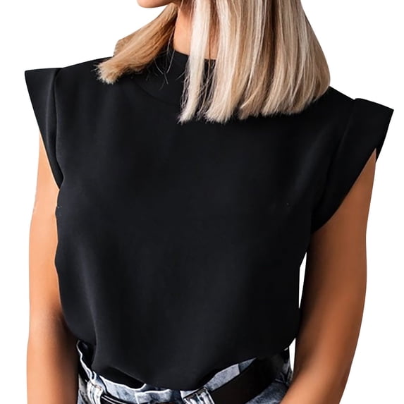 Ersazi Workout Shirts Women Tops Blouses Summer Tunic Tops Short Sleeve Solid Color Loose Round Neck Tees Shirts Navy S