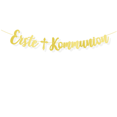 Erste Kommunion Gold Glitter Banner, First Communion Party Decoration, Script Letter Garland