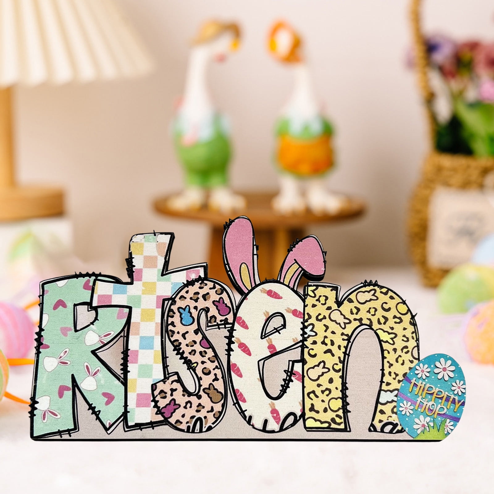 Ersvoioy Easter Bunny Table Decorations - Eggs Bunny Cross Wooden Table ...