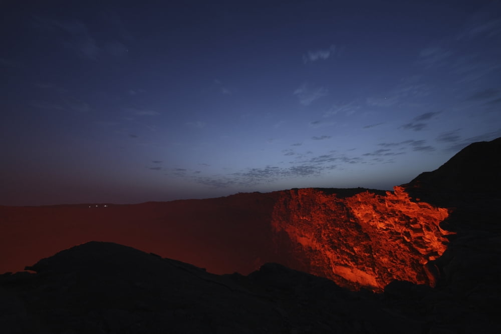 Erta Ale morning dawn lavalake reflection Danakil depression Ethiopia Canvas Art - Martin RietzeStocktrek Images (17 x 12)