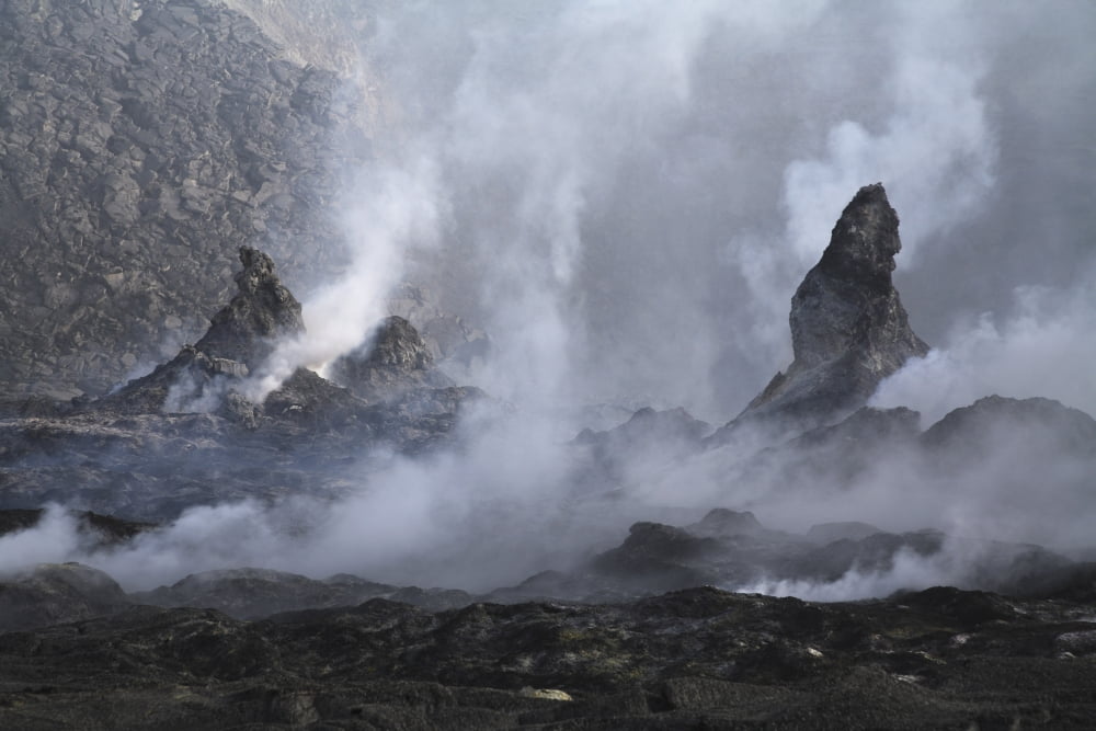 Erta Ale steaming Hornitos Danakil Depression Ethiopia Canvas Art - Martin RietzeStocktrek Images (34 x 23)