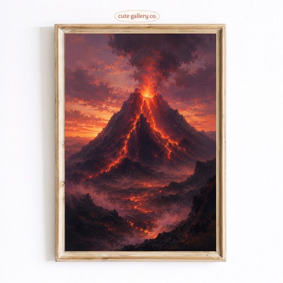 Erupting Volcano Fantasy Landscape Wall Art Home Decor Unframed Paper Print