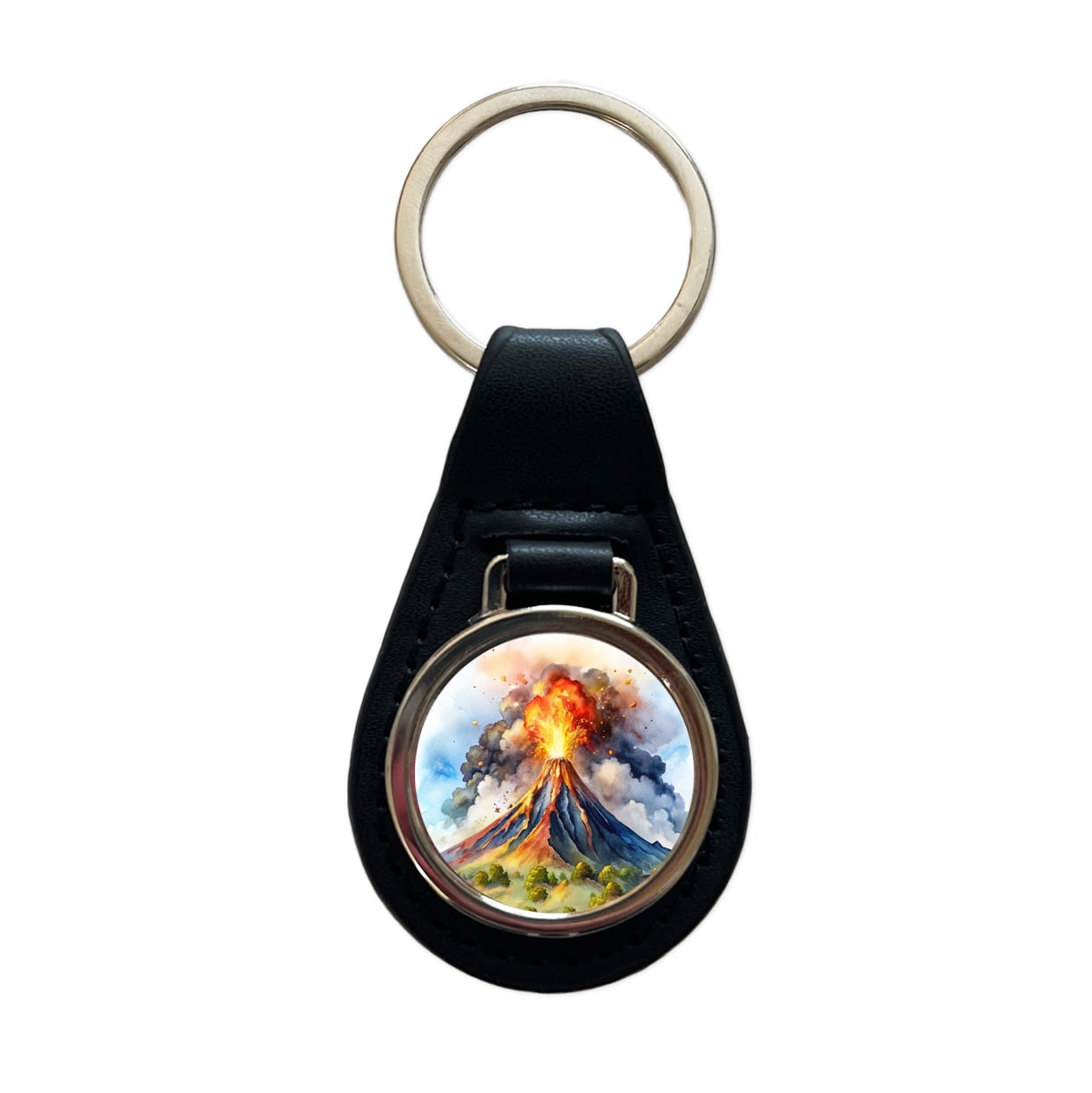 Lava Volcano Key Chain Erupting Volcano Watercolor Metal Black Leather Keychain - Walmart.com