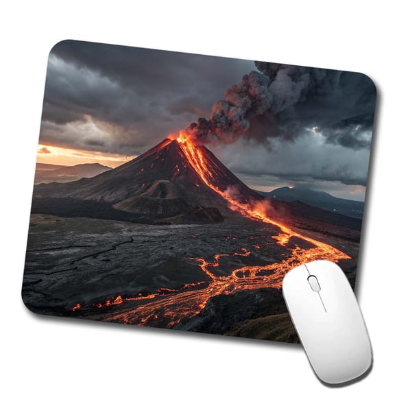 Erupting Volcano With Flowing Lava Mouse Pad Low Profile Gaming Mat