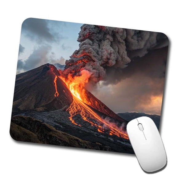 Erupting Volcano with Lava Trails Mouse Pad Low Profile Gaming Mat