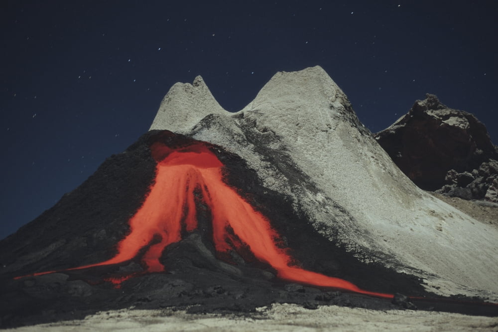 Eruption of natrocarbonatite lava flows from hornito at Ol Doinyo Lengai volcano Tanzania Africa Canvas Art - Richard RoscoeStocktrek Images (18 x 12)