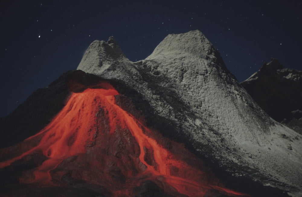 Eruption of natrocarbonatite lava flows from hornito at Ol Doinyo Lengai volcano Tanzania Africa Canvas Art - Richard RoscoeStocktrek Images (35 x 23)