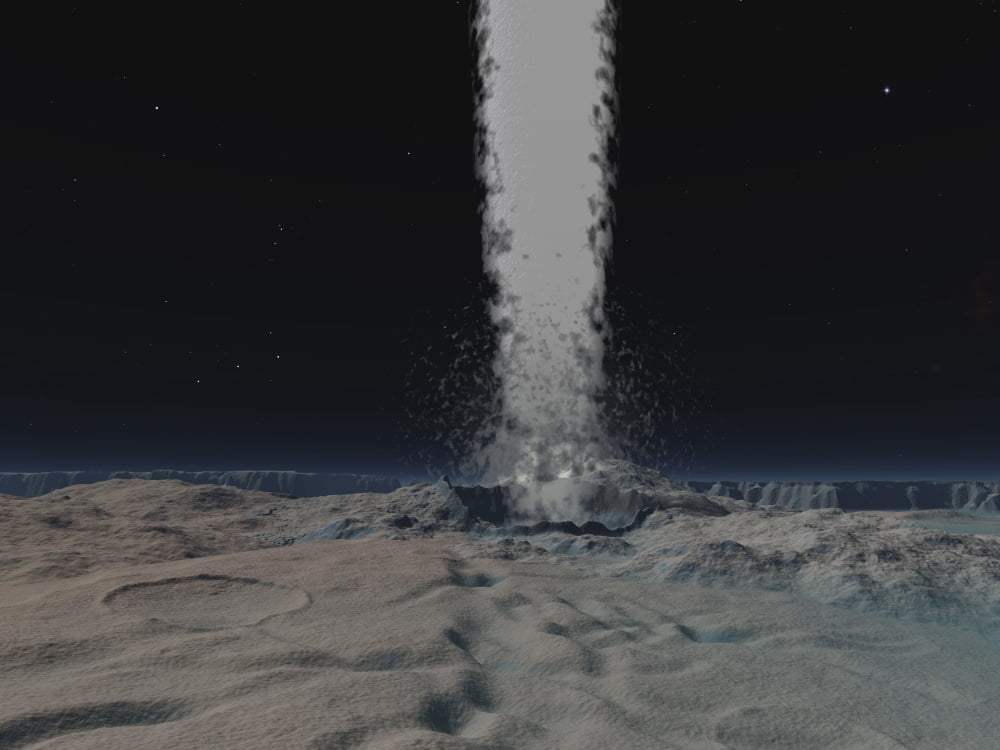 Eruption of an ice volcano on the surface of Neptunes moon Triton Canvas Art - Walter MyersStocktrek Images (17 x 13)