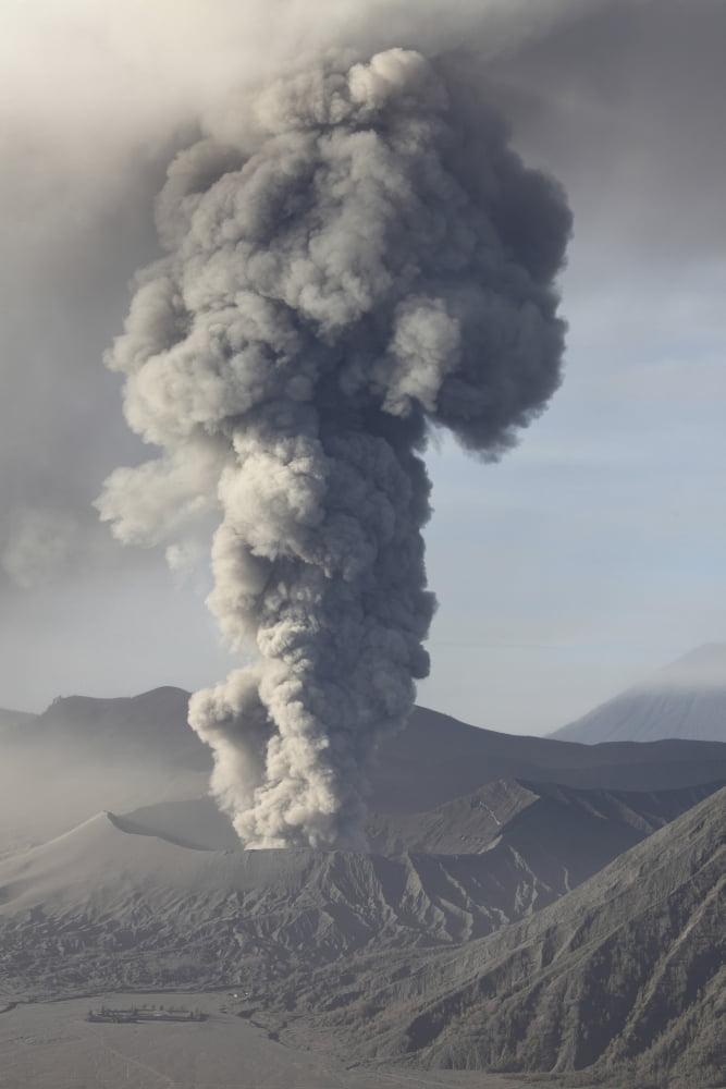 Eruption of ash cloud from Mount Bromo volcano Tengger Caldera Java Indonesia Canvas Art - Richard RoscoeStocktrek Images (12 x 18)