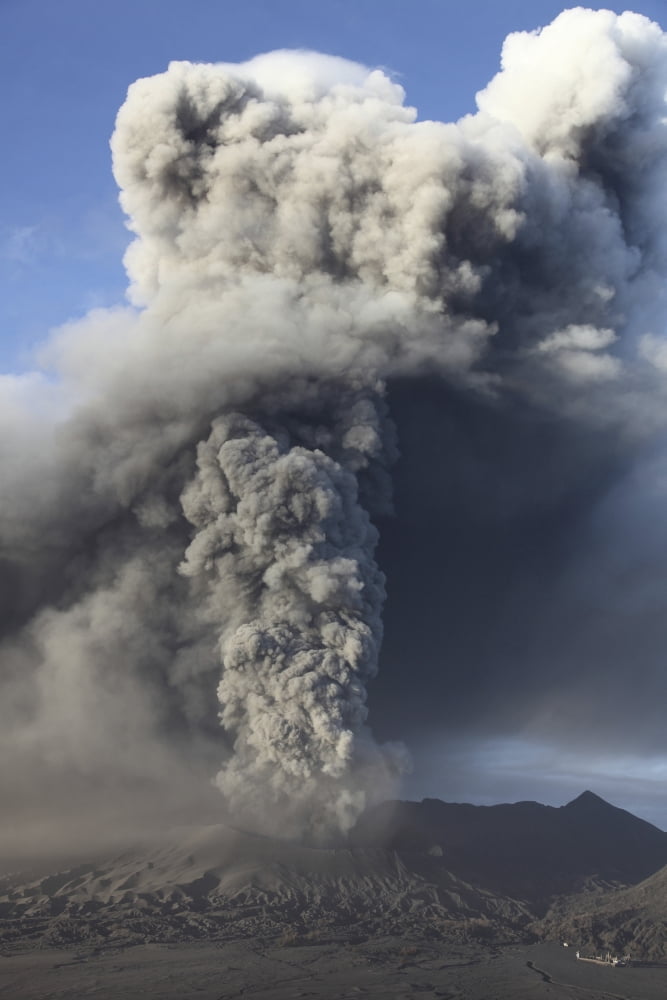 Eruption of ash cloud from Mount Bromo volcano Tengger Caldera Java Indonesia Canvas Art - Richard RoscoeStocktrek Images (23 x 35)