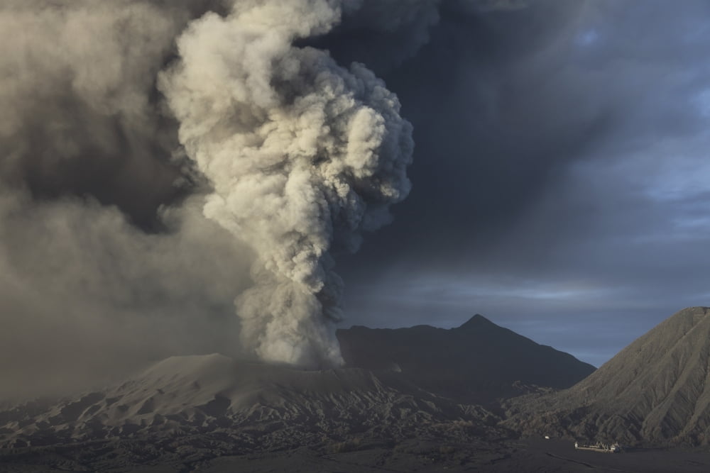 Eruption of ash cloud from Mount Bromo volcano Tengger Caldera Java Indonesia Canvas Art - Richard RoscoeStocktrek Images (35 x 23)