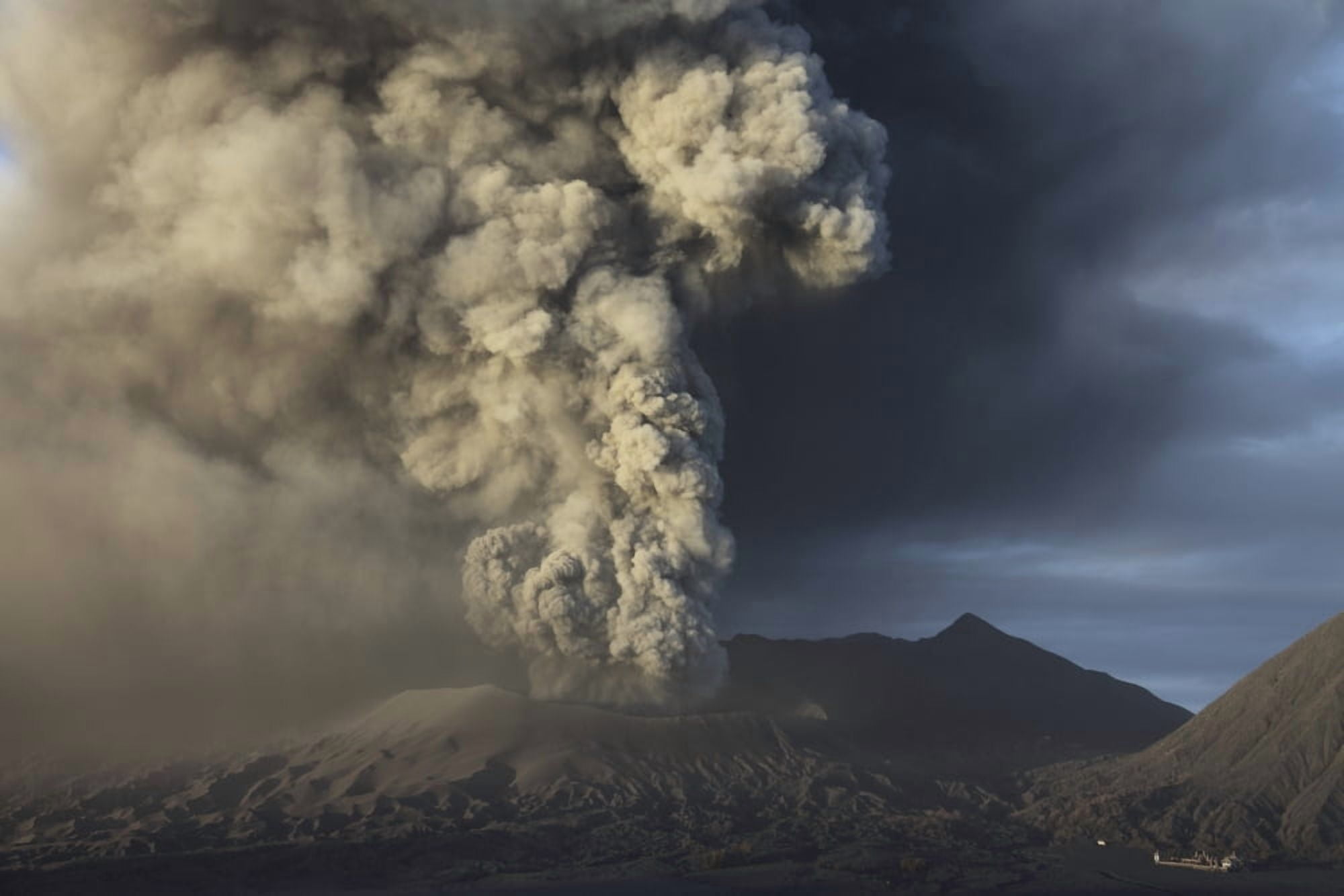 Eruption of ash cloud from Mount Bromo volcano Tengger Caldera Java Indonesia Canvas Art - Richard RoscoeStocktrek Images (35 x 23)