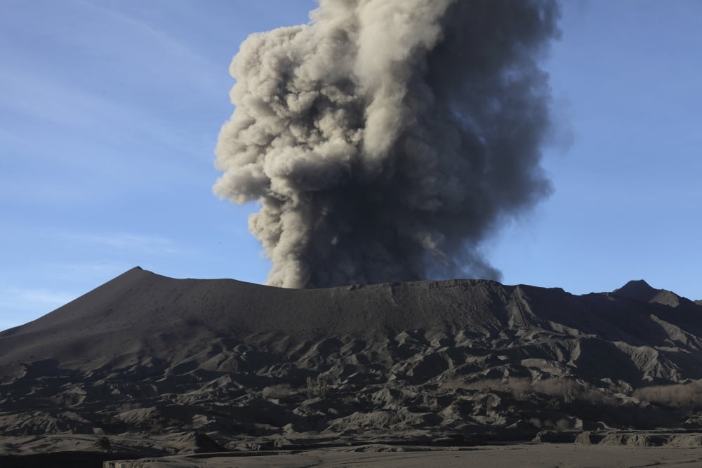 Eruption of ash cloud from Mount Bromo volcano Tengger Caldera Java Indonesia Canvas Art - Richard RoscoeStocktrek Images (35 x 23)